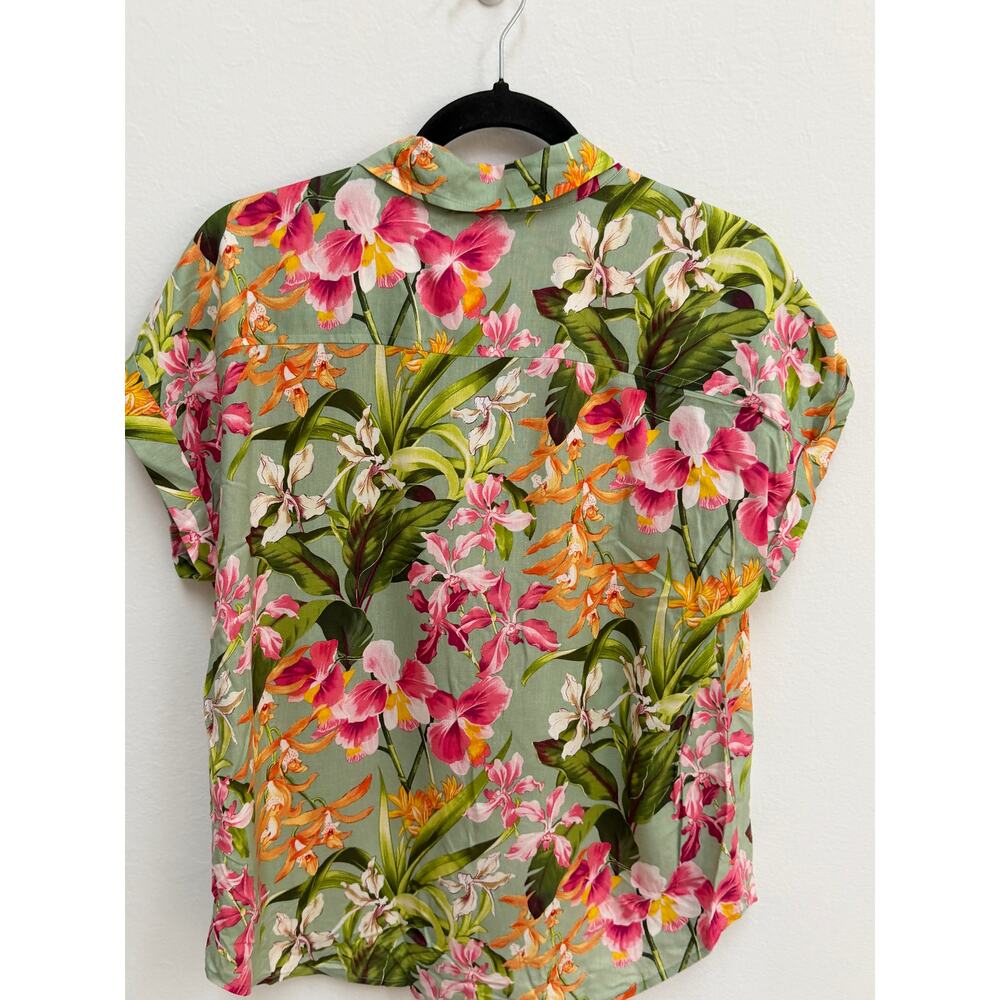 Tommy Bahama 100% Silk Tropical Floral Camp Shirt Top NWT Size Small Green Pink - Picture 3 of 4